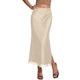 thumbnail image 1 of Venzia Women's Satin Silk Maxi Skirt High Waisted Side Split Elegant A-Line Flowy Party Skirt, 1 of 4