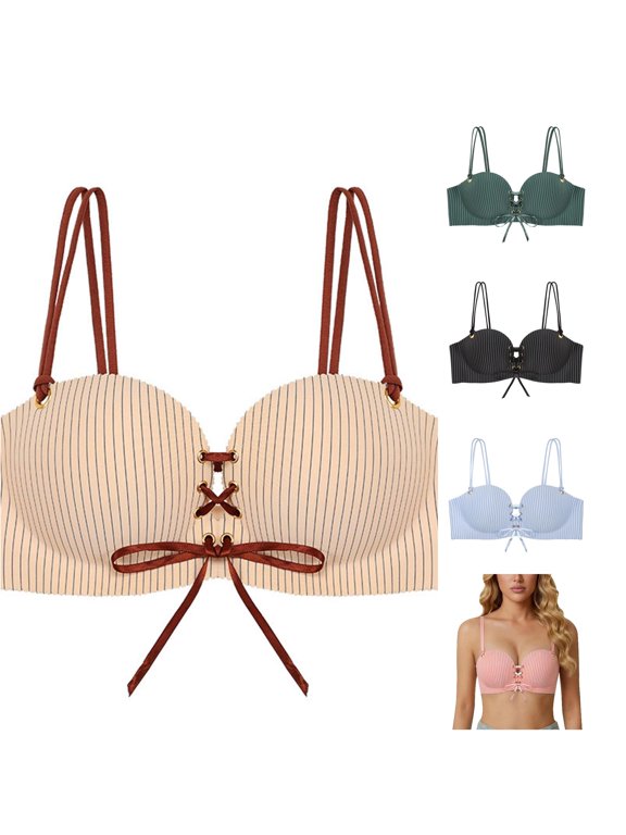 Venzia Women's Seamless Push Up Bra, Wirefree Crisscross Cutout Front Comfort Support Everyday Underwear Bra