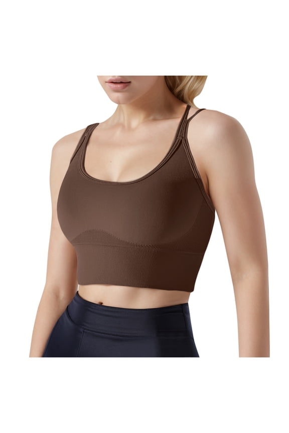 Venzia Women’s Strapless Push Up Sports Bra – Seamless Wireless Bustier for Yoga Fitness and Everyday Wear Brown4 S