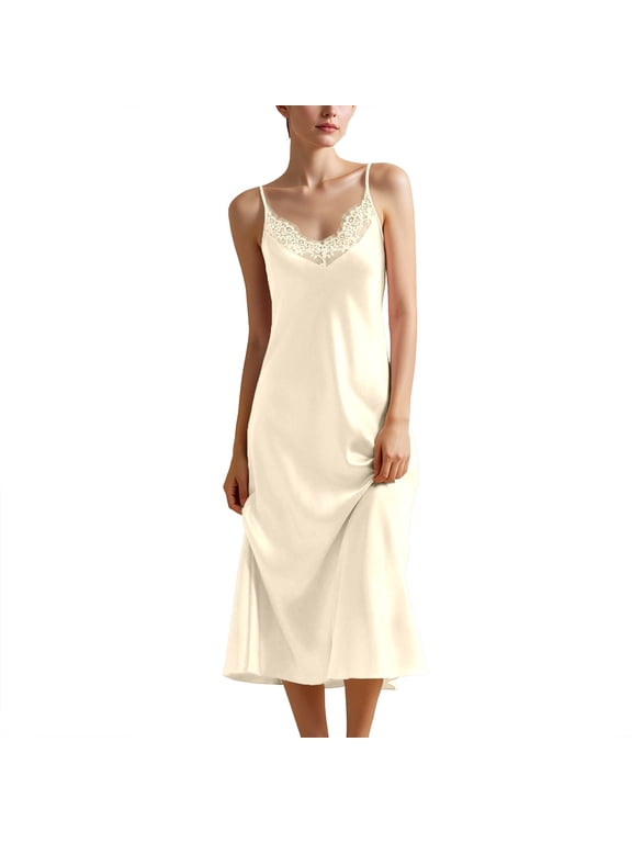 Venzia Women‘s Summer V Neck Long Slip Dress – Adjustable Spaghetti Strap Modal Nightgown for Home or Outdoor Wear 28Yellow XXL