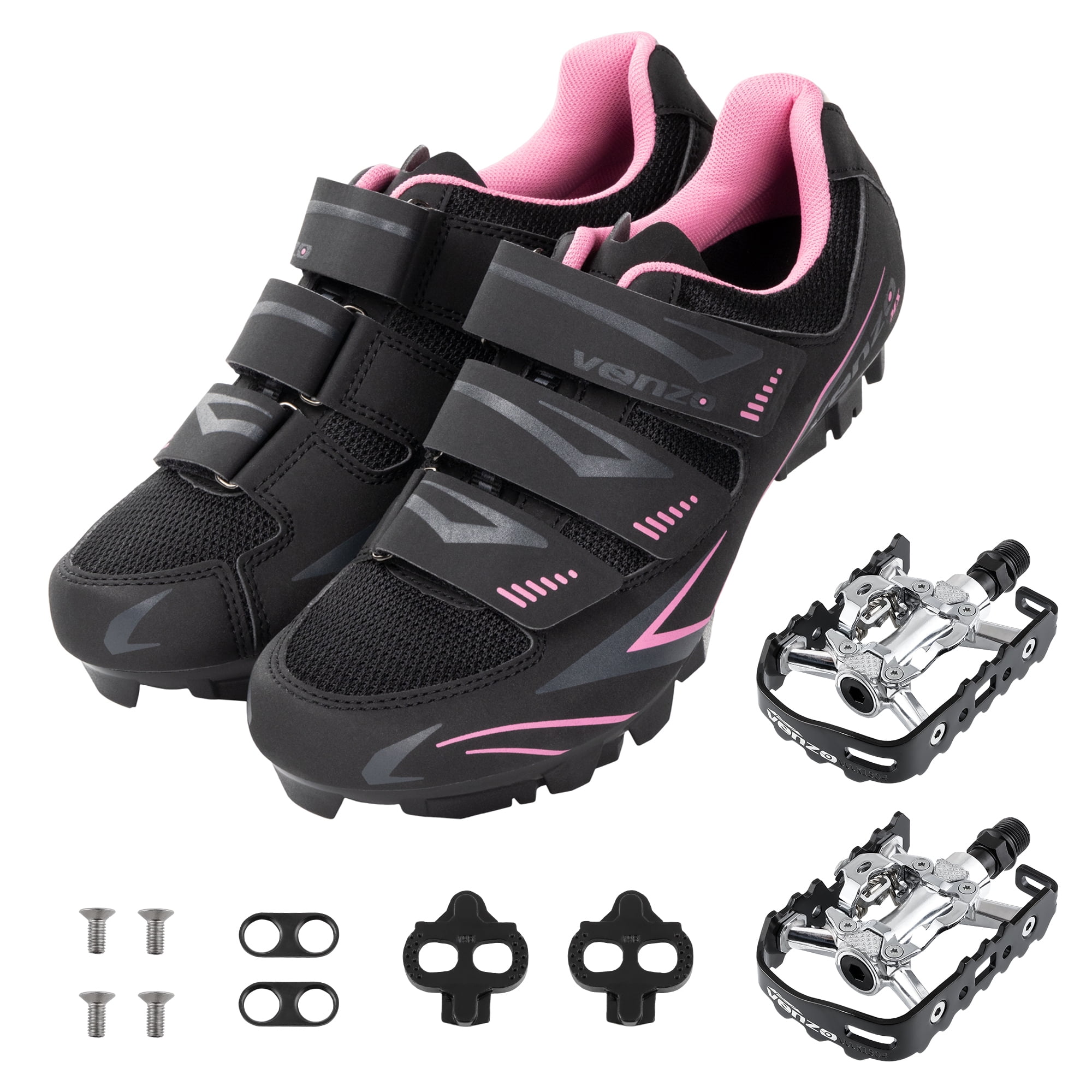 Venzo MTB Bike Bicycle Women's Cycling Shoes With Pedals & Cleats
