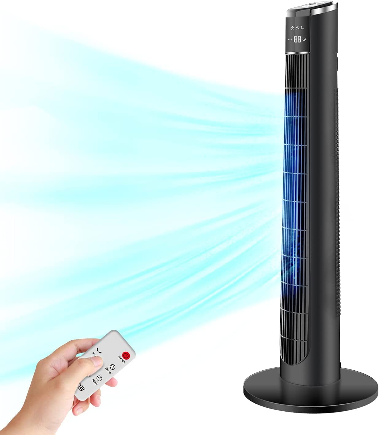 Veohaut 36'' 3Speed Oscillating Tower Fan, Electric Black Standing Bladeless Fan with Remote