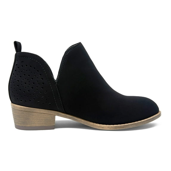 Vepose Women's Ankle Boots Low Heels Chunky Cutout Booties Perforated Western Shoes, Black Nubuck, 08.5