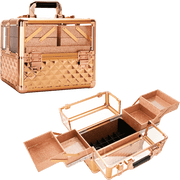 Ver Beauty Acrylic Makeup Travel Organizer with 4 Extendable Trays & Keylock Rose Gold Diamond