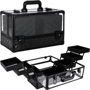 Ver Beauty Makeup Organizer with 6 Extendable Trays & Keylock Travel Lockable Train Case Black