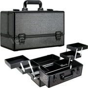 Ver Beauty Makeup Case - 6 Trays Makeup Organizer with a Lock for Secure Travel Kit Black Crystal