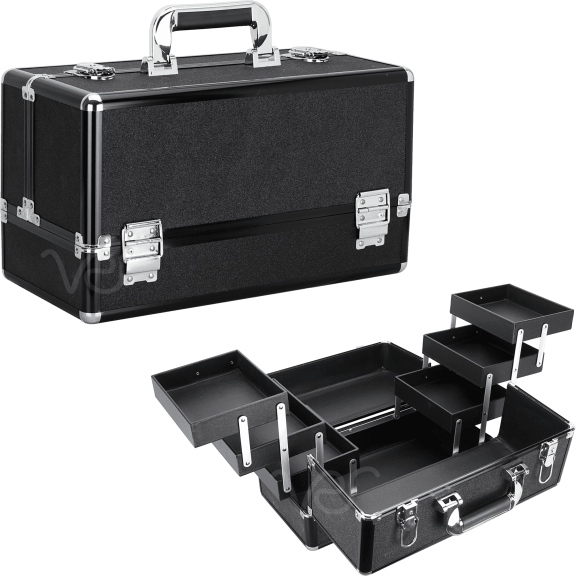 Ver Beauty Makeup Train Case 6 Extendable Trays with Lock and Keys Cosmetics Organizer