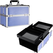 Ver Beauty Professional Train Makeup Case Organizer with Sliding Trays & Handle Lavender Stripes, Size13.5 x 9.5 x 31.75, Purple