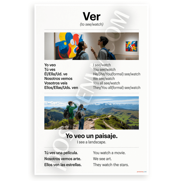 Ver Spanish Verb Conjugation Educational 12x18 US Made Poster