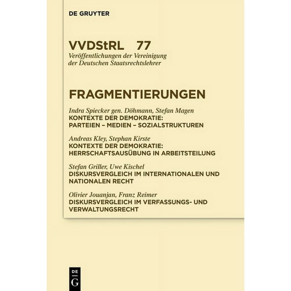 Veröffentlichungen Der Vereinigung Der D Fragmentierungen, Book 77, (Hardcover)
