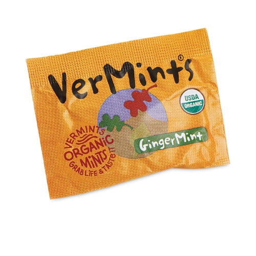 VerMints Organic Mints/Pastilles, Gingermint, 2 Mints/0.7 oz Individually Wrapped, 100/Box | Bundle of 5 Boxes