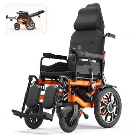 VerPal Reclining Electric Wheelchair for Adults Senior,Foldable All-Terrain Motorized Wheelchairs 25 Miles Range,265 lbs