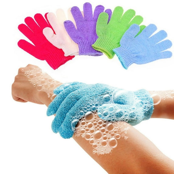 VerPetridure 1 Pair Bath Exfoliating Gloves for Shower,Natural Loofah Exfoliating Wash Gloves for Body and Face,Dead Skin Remover,Double Sided Microfibre Shower Body Gloves for Adults and Kids