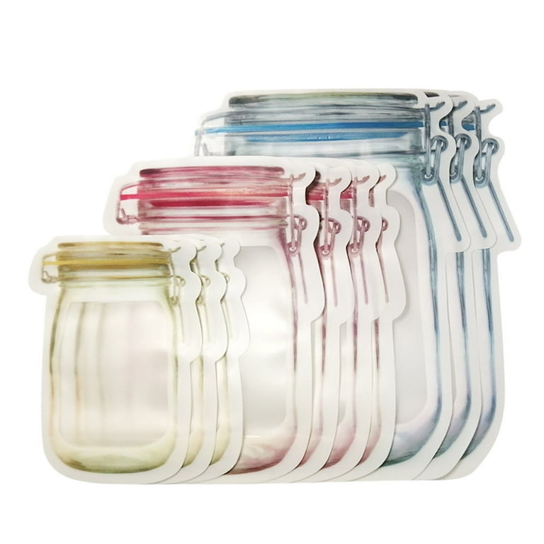 Verpetridure 10 Mixed Mason Jar Ziplock Bags Portable Sealed Transparent Food Storage Bags Size One size White