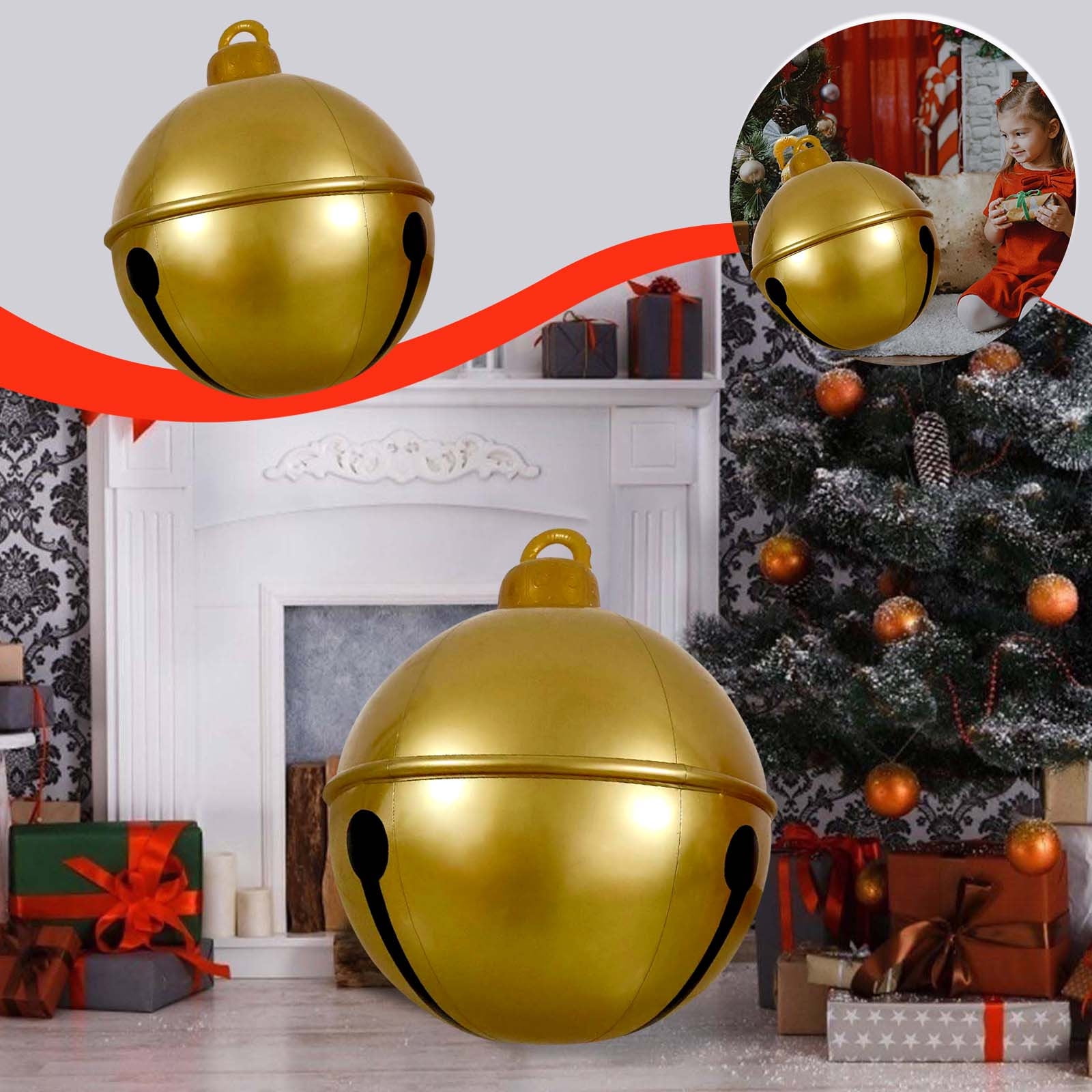 Large Christmas Jingle Bell Ornament 24 Giant Inflatable Christmas Ball  Yard Lawn Porch Outdoor and Indoor Decoration