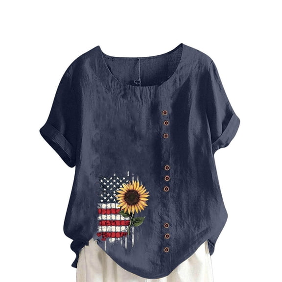 VerPetridure 4th of July Shirts for Women Funny Short Sleeve Crew Neck Blouse Patriotic American Flag T Shirt