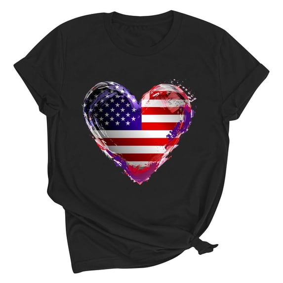 VerPetridure 4th of July Shirts for Women Funny Short Sleeve Crew Neck Blouse Patriotic American Flag T Shirt