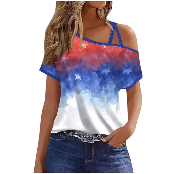 VerPetridure 4th of July Shirts for Women Funny Short Sleeve Crew Neck Blouse Patriotic American Flag T Shirt