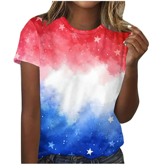 VerPetridure 4th of July Shirts for Women Funny Short Sleeve Crew Neck Blouse Patriotic American Flag T Shirt