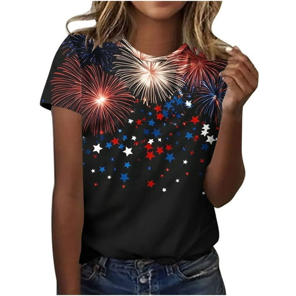 VerPetridure 4th of July Shirts for Women Funny Short Sleeve Crew Neck Blouse Patriotic American Flag T Shirt