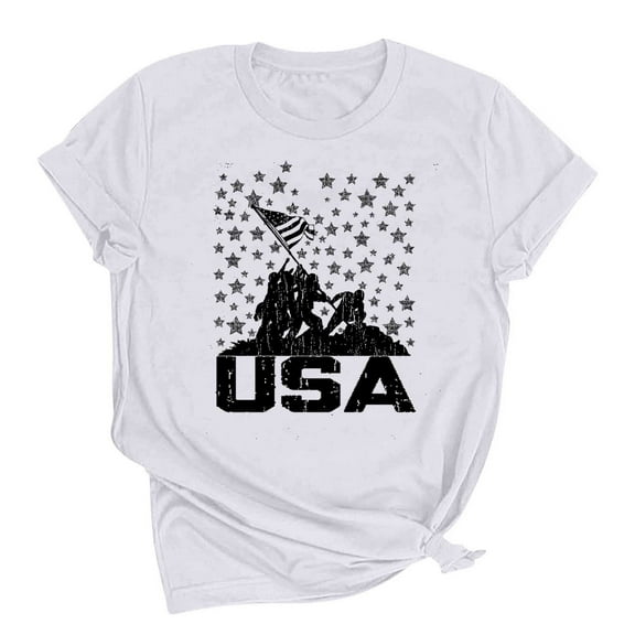 VerPetridure 4th of July Shirts for Women Funny Short Sleeve Crew Neck Blouse Patriotic American Flag T Shirt