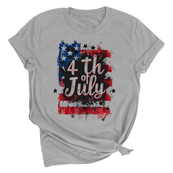 VerPetridure 4th of July Shirts for Women Funny Short Sleeve Crew Neck Blouse Patriotic American Flag T Shirt