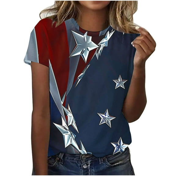 VerPetridure 4th of July Shirts for Women Funny Short Sleeve Crew Neck Blouse Patriotic American Flag T Shirt