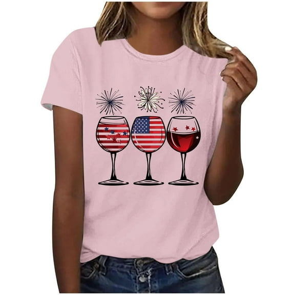 VerPetridure 4th of July Shirts for Women Funny Short Sleeve Crew Neck Blouse Patriotic American Flag T Shirt