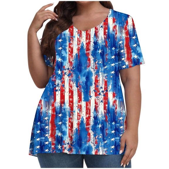 VerPetridure 4th of July Shirts for Women Funny Short Sleeve Crew Neck Blouse Patriotic American Flag T Shirt