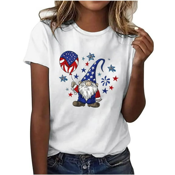 VerPetridure 4th of July Shirts for Women Funny Short Sleeve Crew Neck Blouse Patriotic American Flag T Shirt