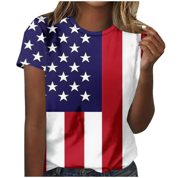 VerPetridure 4th of July Shirts for Women Funny Short Sleeve Crew Neck Blouse Patriotic American Flag T Shirt