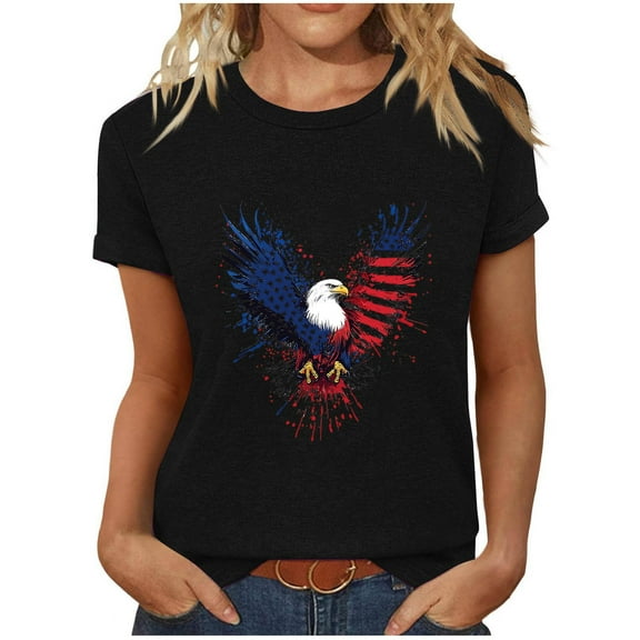 VerPetridure 4th of July Shirts for Women Funny Short Sleeve Crew Neck Blouse Patriotic American Flag T Shirt