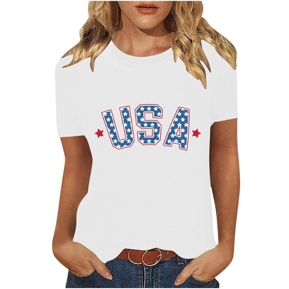 VerPetridure 4th of July Shirts for Women Funny Short Sleeve Crew Neck Blouse Patriotic American Flag T Shirt