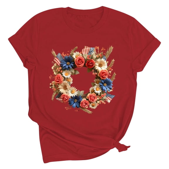 VerPetridure 4th of July Shirts for Women Funny Short Sleeve Crew Neck Blouse Patriotic American Flag T Shirt