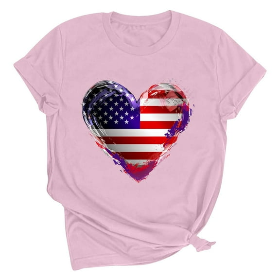 VerPetridure 4th of July Shirts for Women Funny Short Sleeve Crew Neck Blouse Patriotic American Flag T Shirt