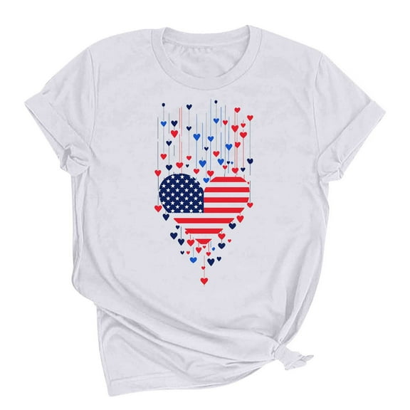 VerPetridure 4th of July Shirts for Women Funny Short Sleeve Crew Neck Blouse Patriotic American Flag T Shirt