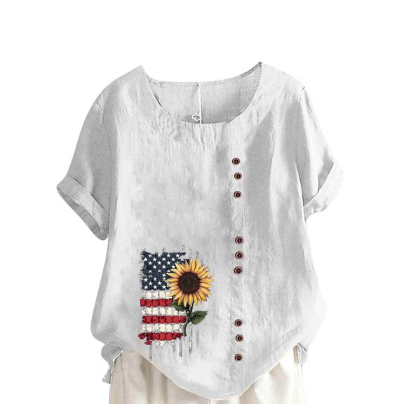 VerPetridure 4th of July Shirts for Women Funny Short Sleeve Crew Neck Blouse Patriotic American Flag T Shirt