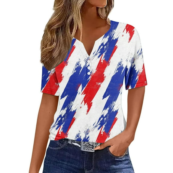 VerPetridure 4th of July Shirts for Women Funny Short Sleeve V-Neck Blouse Patriotic American Flag T Shirt