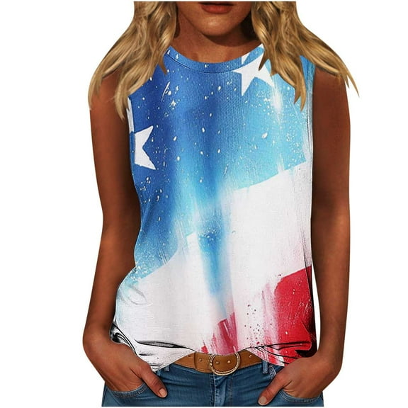 VerPetridure American Flag Print Tank Tops Women USA Stars Stripes Patriotic T Shirt Summer Loose Vest Tees