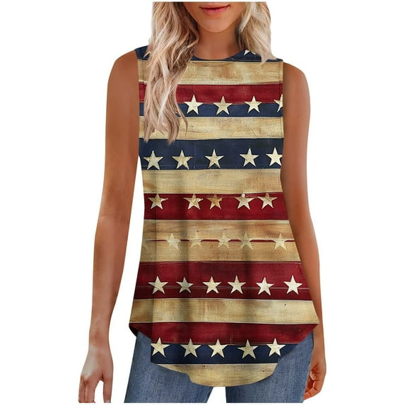 VerPetridure American Flag Print Tank Tops Women USA Stars Stripes Patriotic T Shirt Summer Loose Vest Tees