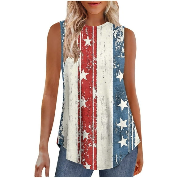 VerPetridure American Flag Print Tank Tops Women USA Stars Stripes Patriotic T Shirt Summer Loose Vest Tees