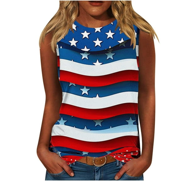 VerPetridure American Flag Print Tank Tops Women USA Stars Stripes Patriotic T Shirt Summer Loose Vest Tees