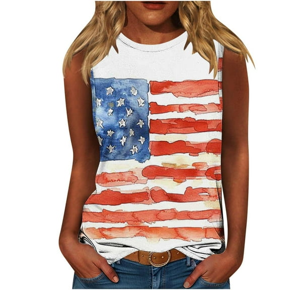 VerPetridure American Flag Print Tank Tops Women USA Stars Stripes Patriotic T Shirt Summer Loose Vest Tees