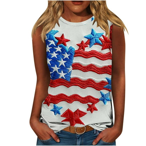 VerPetridure American Flag Print Tank Tops Women USA Stars Stripes Patriotic T Shirt Summer Loose Vest Tees