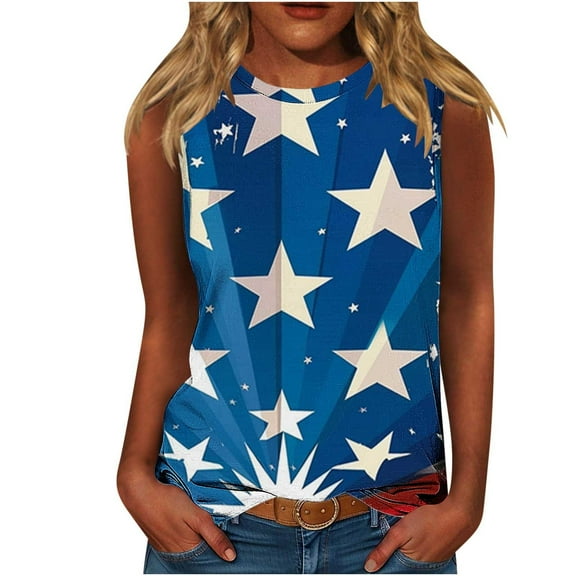 VerPetridure American Flag Print Tank Tops Women USA Stars Stripes Patriotic T Shirt Summer Loose Vest Tees