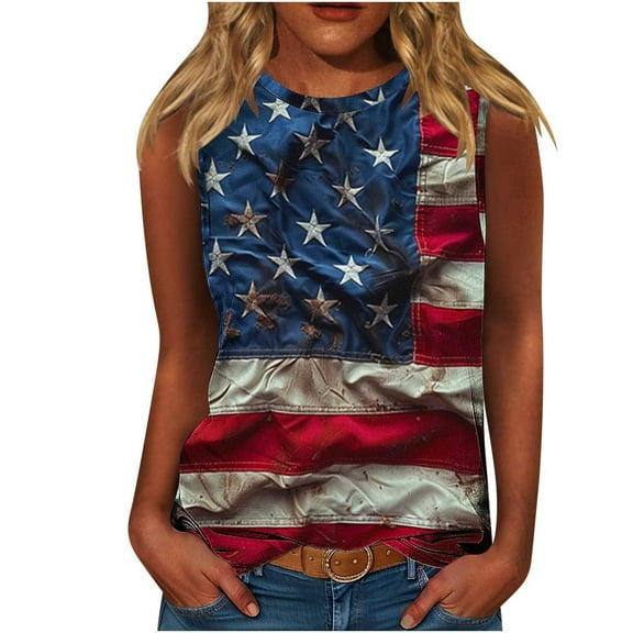 VerPetridure American Flag Print Tank Tops Women USA Stars Stripes Patriotic T Shirt Summer Loose Vest Tees