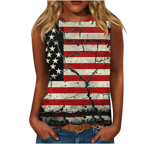 VerPetridure American Flag Print Tank Tops Women USA Stars Stripes Patriotic T Shirt Summer Loose Vest Tees