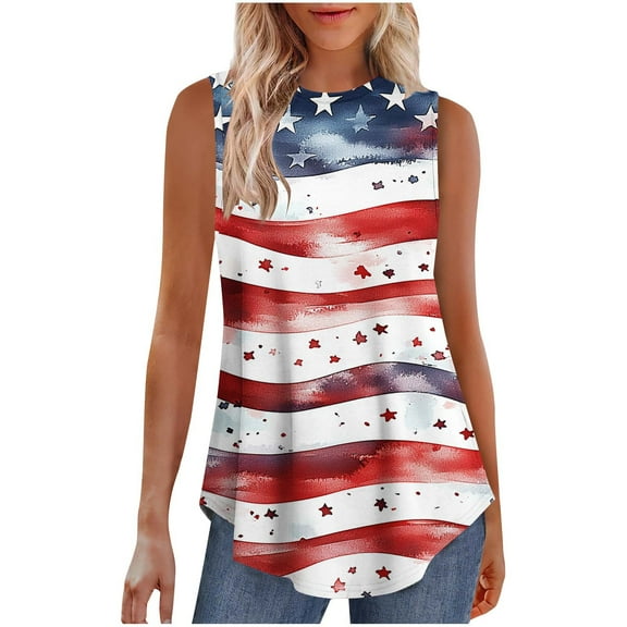 VerPetridure American Flag Print Tank Tops Women USA Stars Stripes Patriotic T Shirt Summer Loose Vest Tees