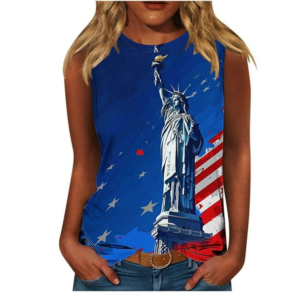 VerPetridure American Flag Print Tank Tops Women USA Stars Stripes Patriotic T Shirt Summer Loose Vest Tees
