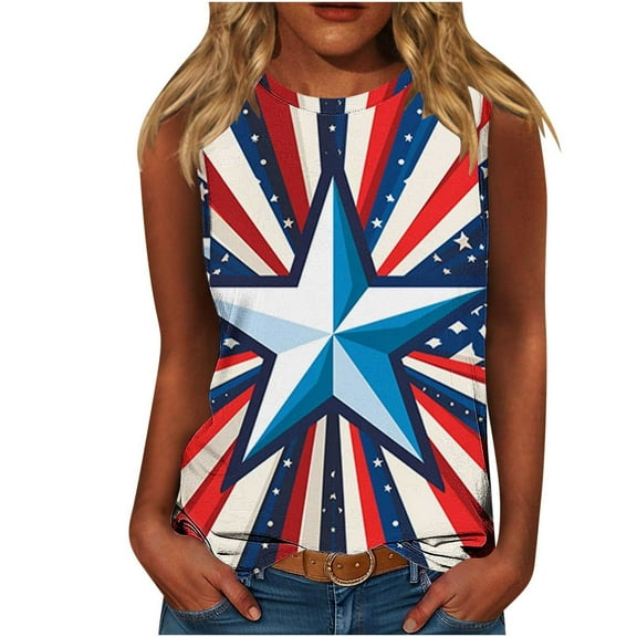 VerPetridure American Flag Print Tank Tops Women USA Stars Stripes Patriotic T Shirt Summer Loose Vest Tees